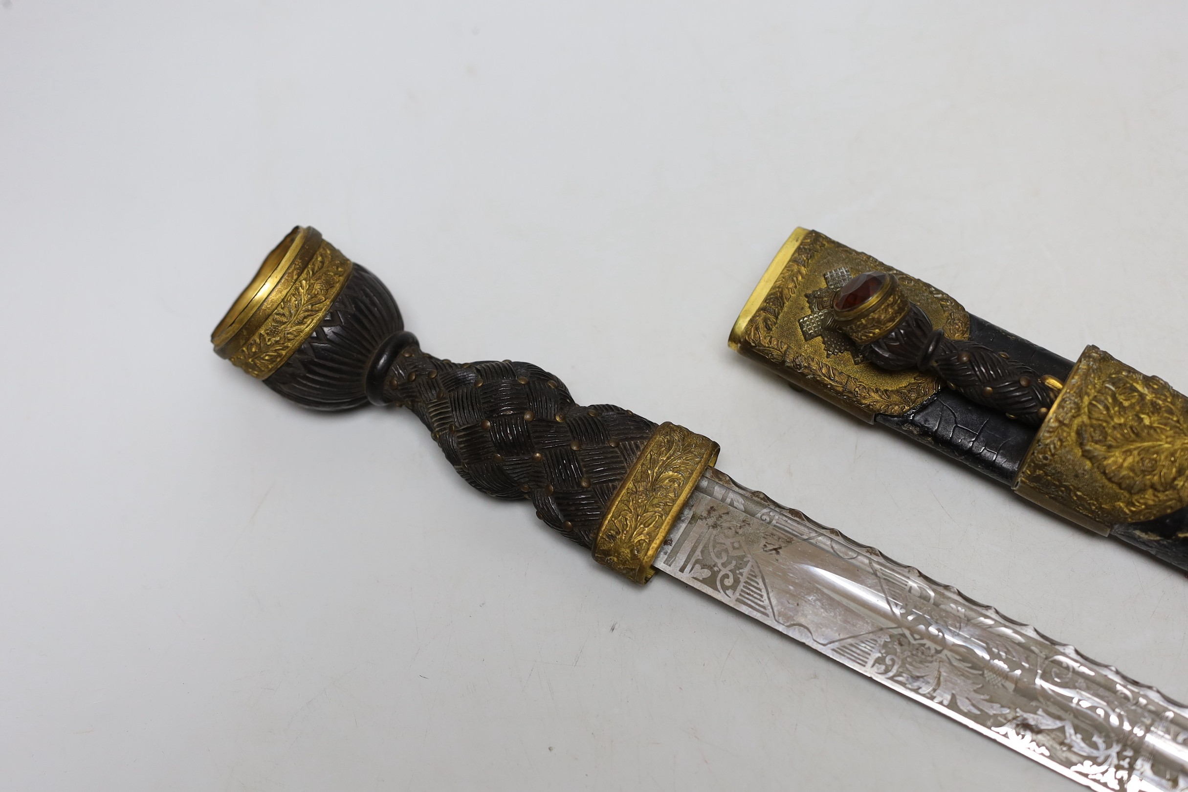 A Victorian Scottish dirk, Cairngorm lacking, 45cms long